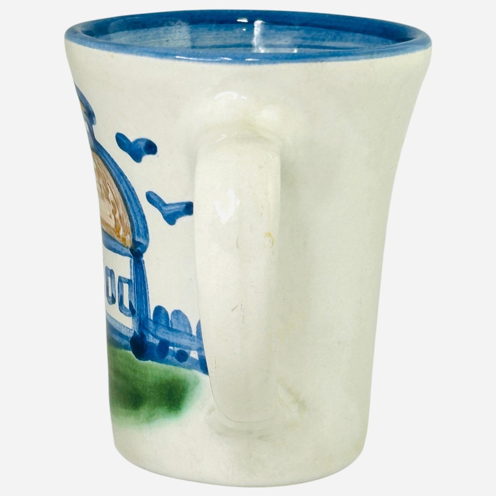 M.A. Hadley Pottery BARN Flare Mug 12oz Blue White Hand Painted - Picture 3 of 9